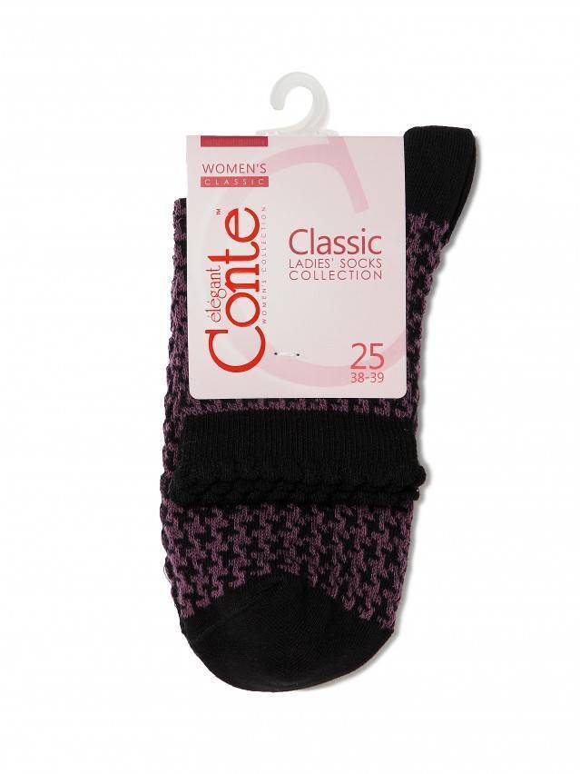 Носки хлопковые женские CLASSIC (пикот) 14С-93СП, р. 36-37, черный-баклажан, рис. 056 - 3