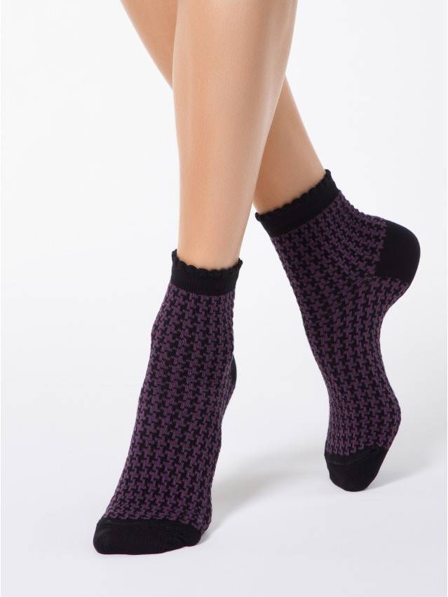 Носки хлопковые женские CLASSIC (пикот) 14С-93СП, р. 36-37, черный-баклажан, рис. 056 - 1