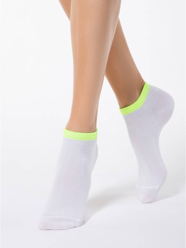 Носки хлопковые женские CLASSIC (короткие) 7С-34СП, р. 36-37, белый-салатовый, рис. 068 - 1