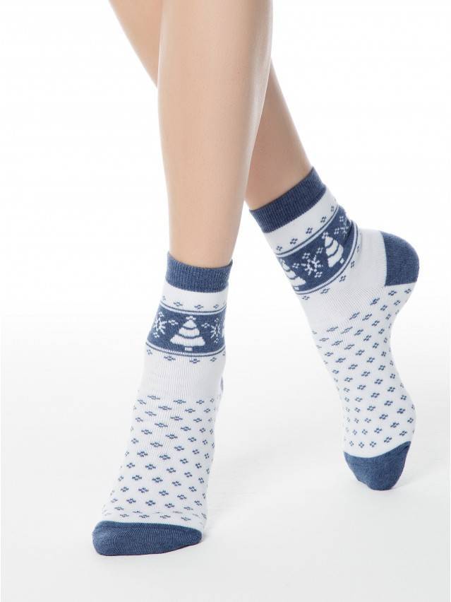 Шкарпетки жіночі бавовняні COMFORT (махрові),р. 23, 080 білий-джинс - 1