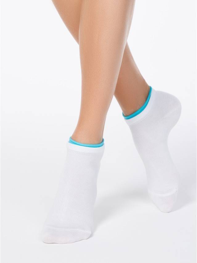 Шкарпетки жіночі бавовняні ACTIVE (декор. резинка),р. 23, 035 білий-бірюза - 1