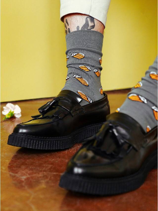 Всесезонні еластичні чоловічі шкарпетки з бавовни, з подвійною анатомічною резинкою, з малюнками з незвичайними колірними - 1