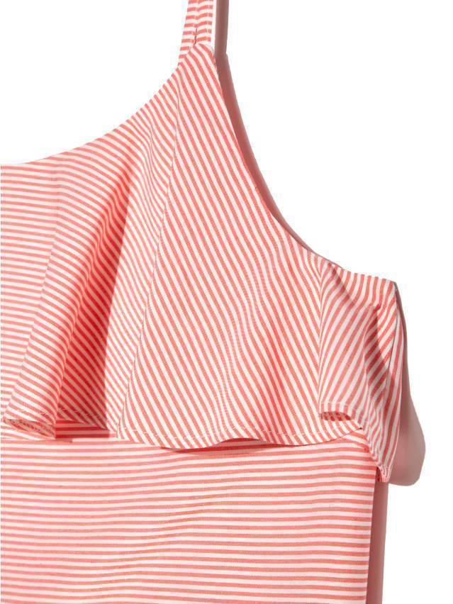 Блуза жіноча з текстильної тканини в смужку. Без рукавів. Верх виробу оздоблений широким воланом і окантований. Окантовка переходить - 3