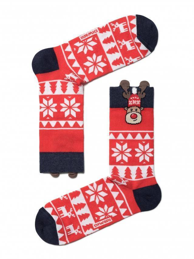 Чоловічі шкарпетки з бавовни, з пікотом з об'ємної пухнастої нитки, з малюнками з новорічною тематикою. - 1