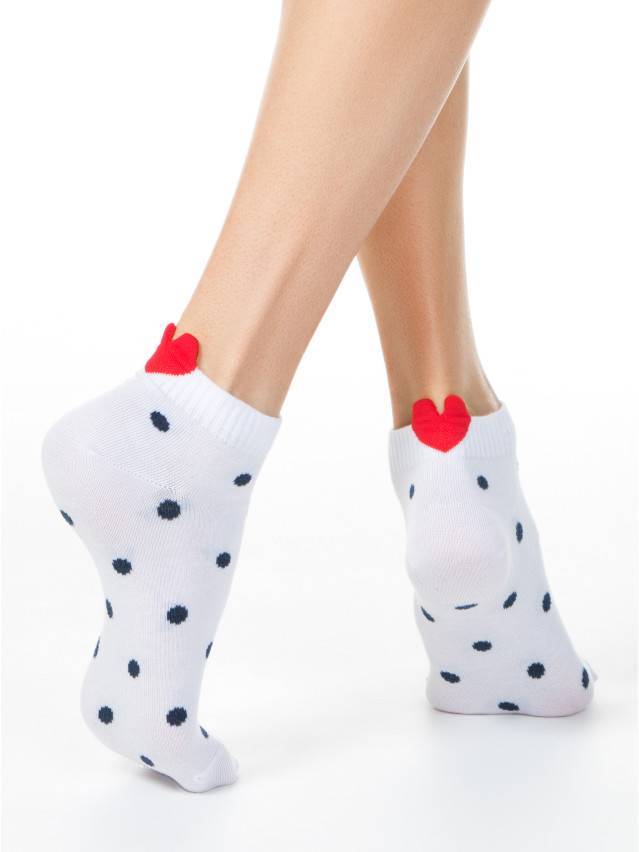 Укороченные женские Шкарпетки из хлопка, с декоративным пикотом в виде сердечек, с рисунками. - 1