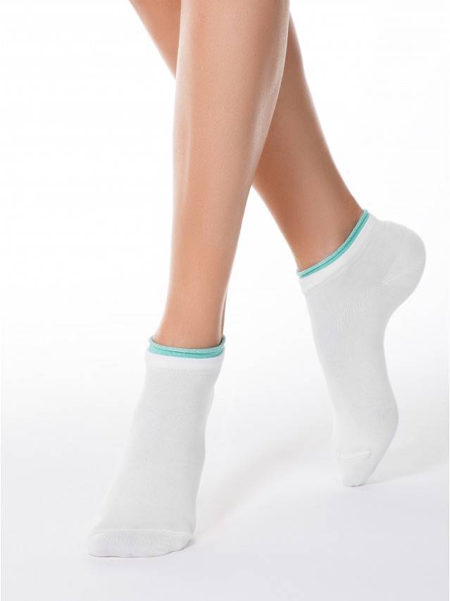 Укорочені спортивні жіночі шкарпетки з бавовни, однотонні з контрастним декоративним оздобленням по краю резинки. - 1