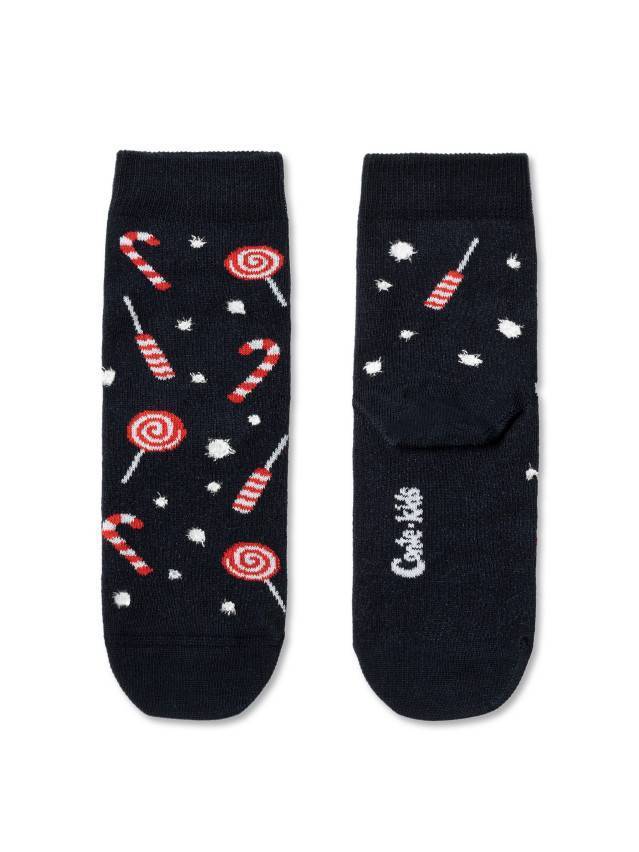 Дитячі шкарпетки з бавовни. Малюнки вив'язані з використанням об'ємної пухнастої нитки, з новорічною тематикою. Для хлопчиків - 1