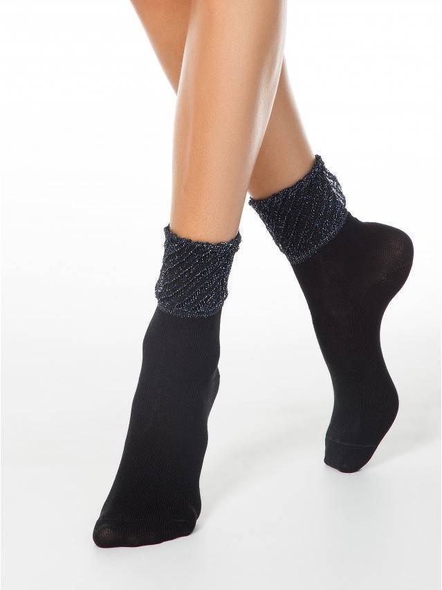 Жіночі фантазійні шкарпетки з бавовни, з декоративним пагольонком з люрексом, з малюнками, універсальний розмір. - 1