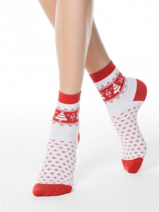 Шкарпетки жіночі бавовняні COMFORT (махрові),р. 23, 080 білий-червоний - 1