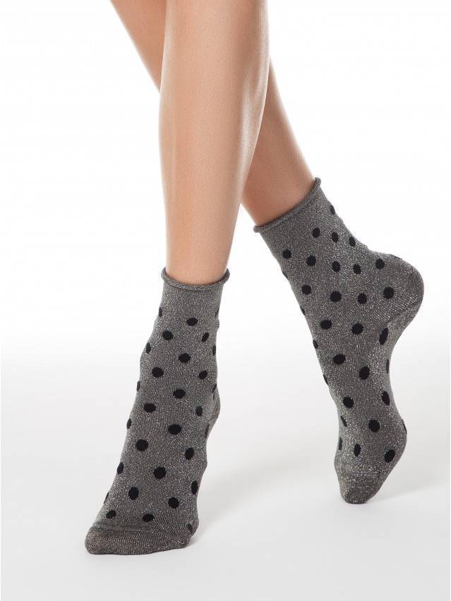 Фантазійні жіночі шкарпетки з віскози з люрексом, з подовженим пагольонком без резинки, з малюнком. - 1