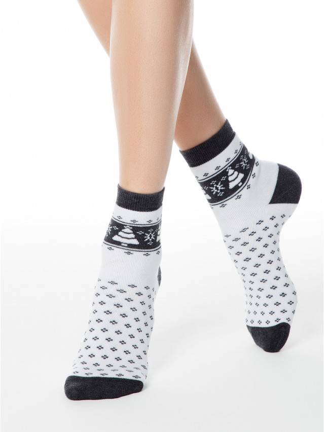 Шкарпетки жіночі бавовняні COMFORT (махрові),р. 23, 080 білий-темно-сірий - 1