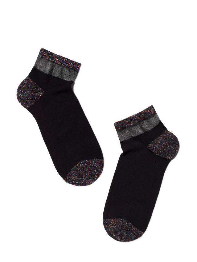 Укорочені жіночі шкарпетки з бавовни з різнокольорового люрекса, с прозрачной сєткой на паголенке. - 2