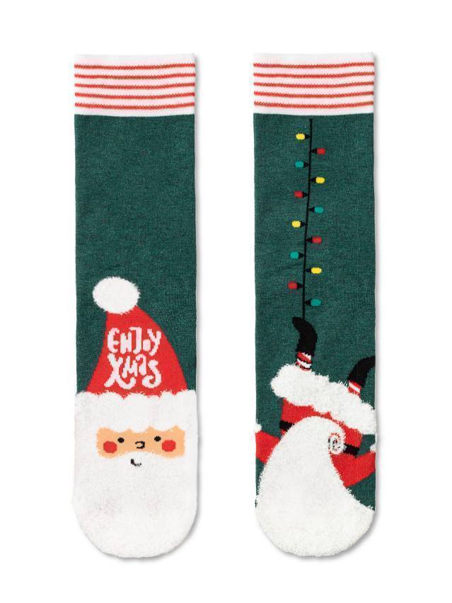 Чоловічі шкарпетки з бавовнм.. Малюнки вивязани з використанням объемної пушистої нитки, с новогодньою тематикою. - 1