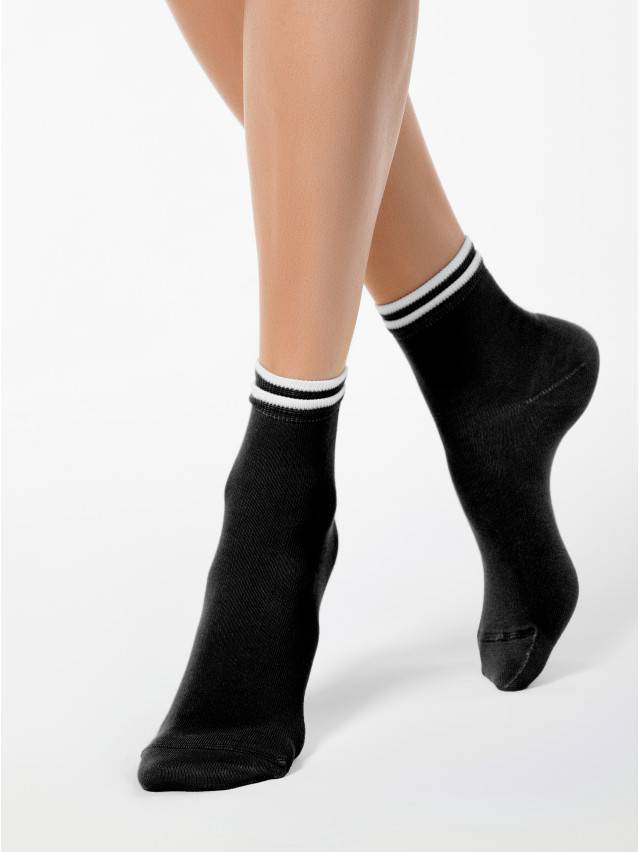 Шкарпетки жіночі бавовняні CLASSIC (декор. резинка),р. 23, 010 чорний - 1
