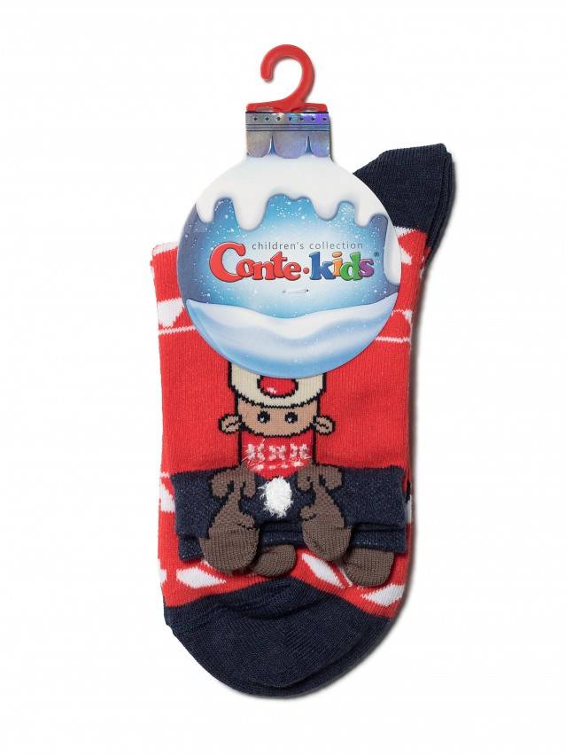 Дитячі шкарпетки з бавовни, з пікотом з об'ємної пухнастої нитки, з малюнками з новорічною тематикою. Для дівчаток і хлопчиків. - 2