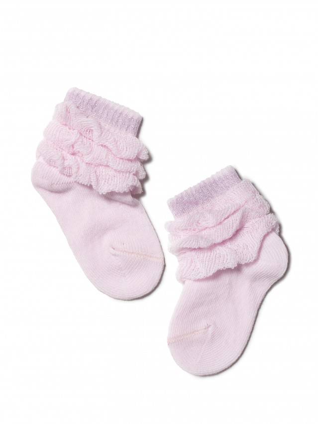 Дитячі шкарпетки з бавовни, з декоративним пагольонком у вигляді пелеринки, резинка з люрексом, однотонні. Для дівчаток. - 1