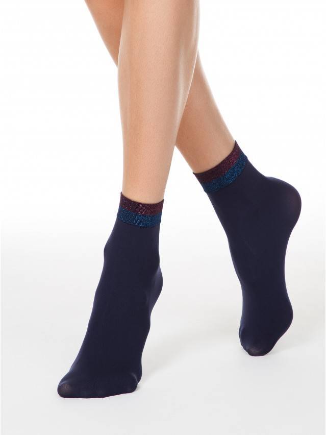 Щільні еластичні жіночі шкарпетки 50 ден з бортом, виконаним з використанням металізованої нитки люрекс двох кольорів, ефект 3Д, без - 1