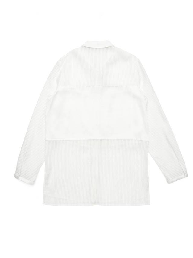 Блуза жіноча із текстильної тканини, комбінована с довгим втачним рукавом і манжетами по низу. По переду і спінке виконані - 5