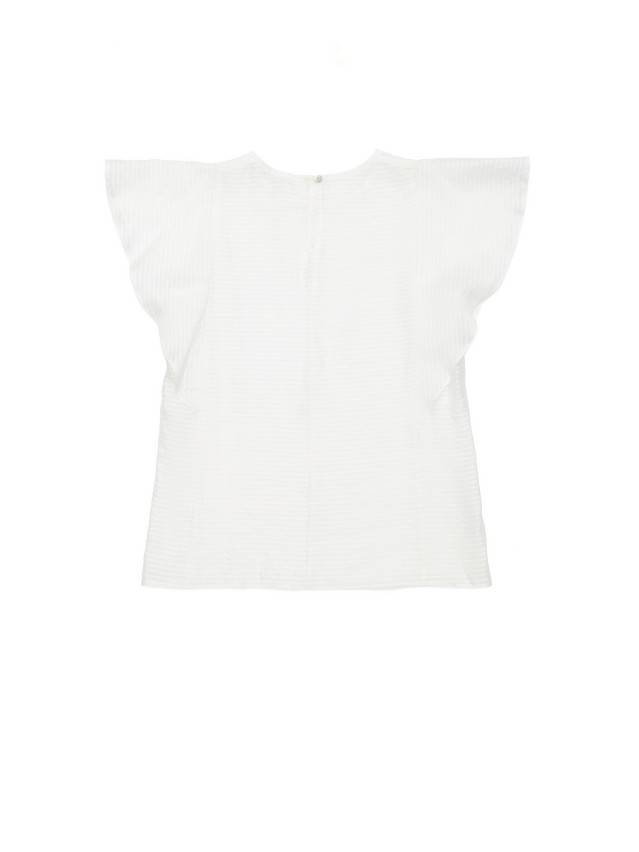 Блуза жіноча з текстильної тканини. Горловина кругла оброблена окантовкою застроченою на виворотну сторону. По переду і спинці - 4