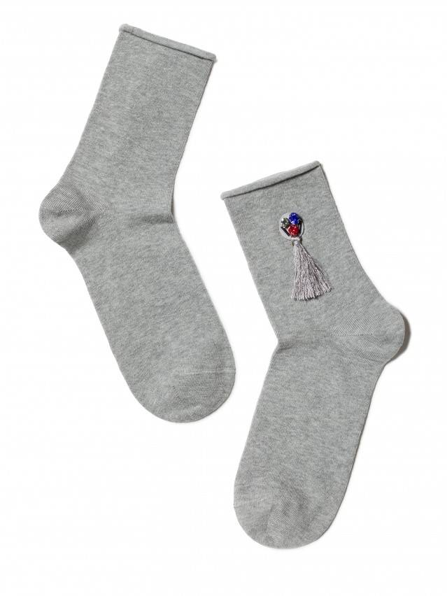 Подовжені фантазійні жіночі шкарпетки з бавовняної меланжевої пряжі, без резинки, з декоративними елементами, однотонні. - 2