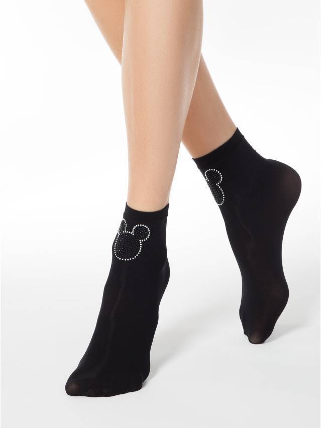 Щільні еластичні жіночі шкарпетки 50 ден ефект 3Д з тематичною термоаплікацією із страз Дісней. - 1