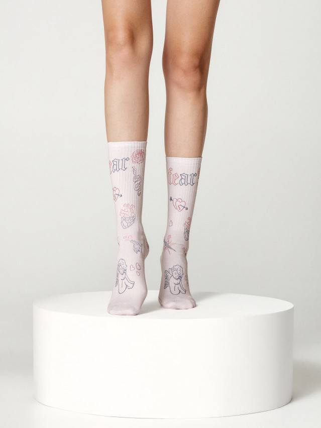 Жіночі шкарпетки з бавовни,з подовженим паголенком-резінкой, з різноманітним печатнимі малюнками, універсальний розмір. - 1