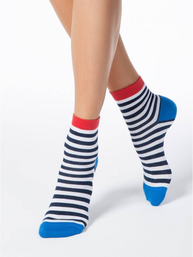 Шкарпетки жіночі бавовняні CLASSIC, р. 23, 087 білий-темно-синій - 1