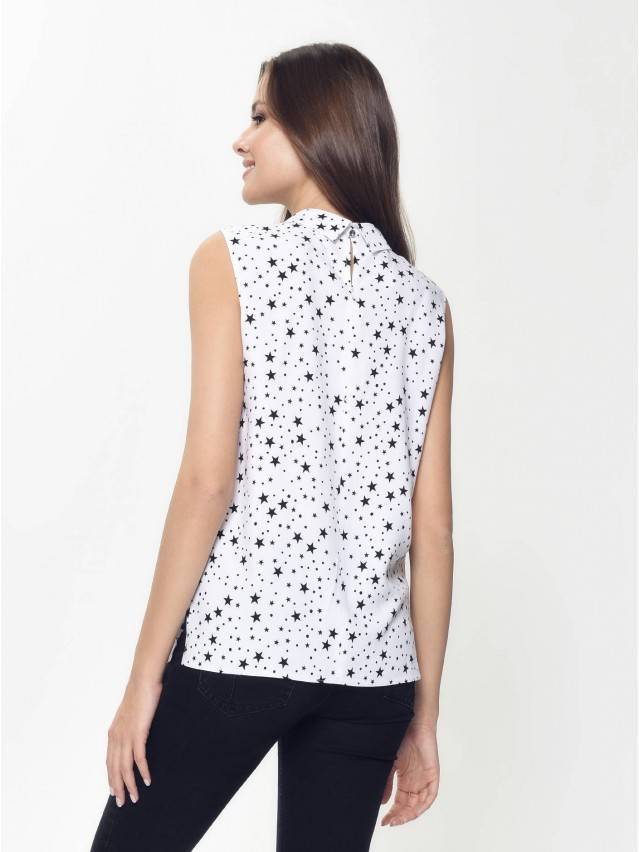 Блуза жіноча з текстильної тканини з набивним малюнком. Без рукавів, пройми оброблені окантовкою. Комір відкладний з притачною - 3