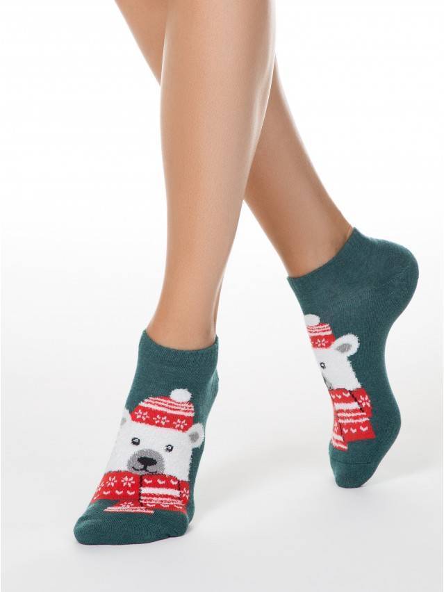 Теплі комфортні жіночі шкарпетки з бавовни, з махровою стопою, з люрексом і стразами. Малюнки вив'язані з використанням об'ємної - 1