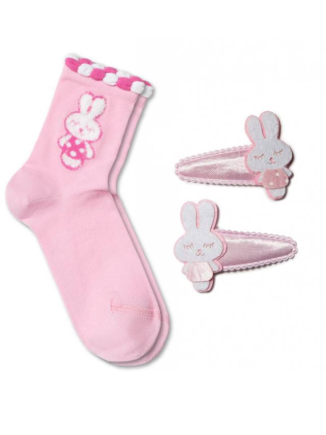 Дитячі шкарпетки з бавовни в комплекті з дитячими шпильками для волосся (2 шт.),малюнки на шкарпетках вив'язані об'ємною пухнастою - 1