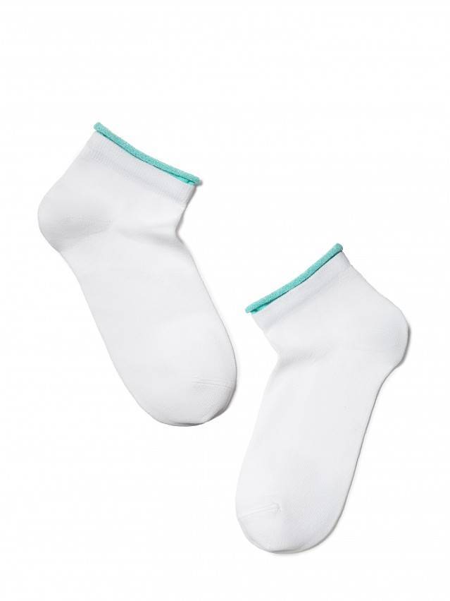 Укорочені спортивні жіночі шкарпетки з бавовни, однотонні з контрастним декоративним оздобленням по краю резинки. - 2