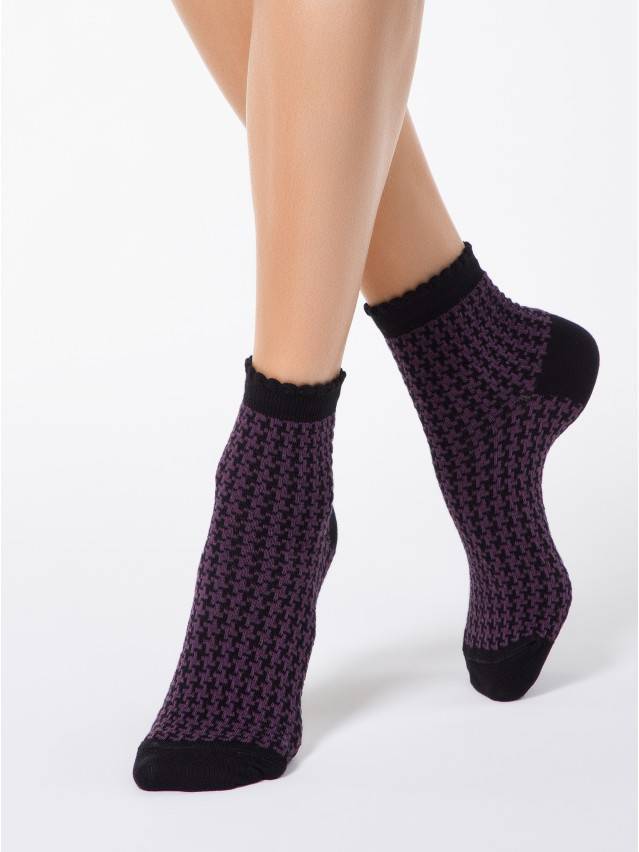 Шкарпетки жіночі бавовняні CLASSIC (з пікотом) 14С-93СП, р. 23, 056 чорний-баклажан - 1