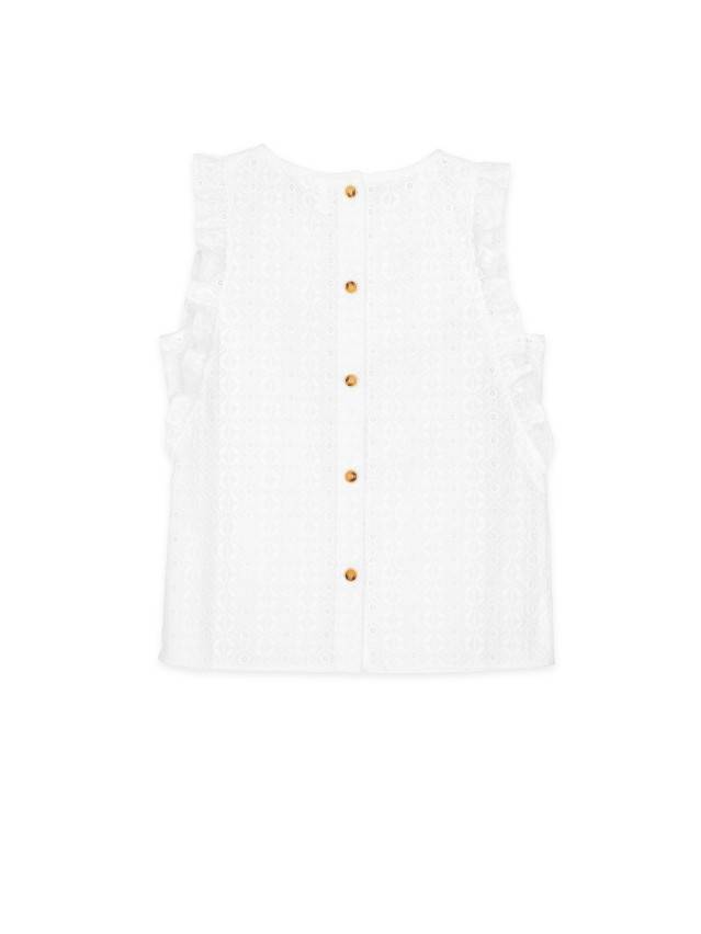 Блуза жіноча із текстильної ткані. Горловина кругла оброблена окантовкой застроченную на виворітну сторону. Застібка по спінкі на 5 - 5