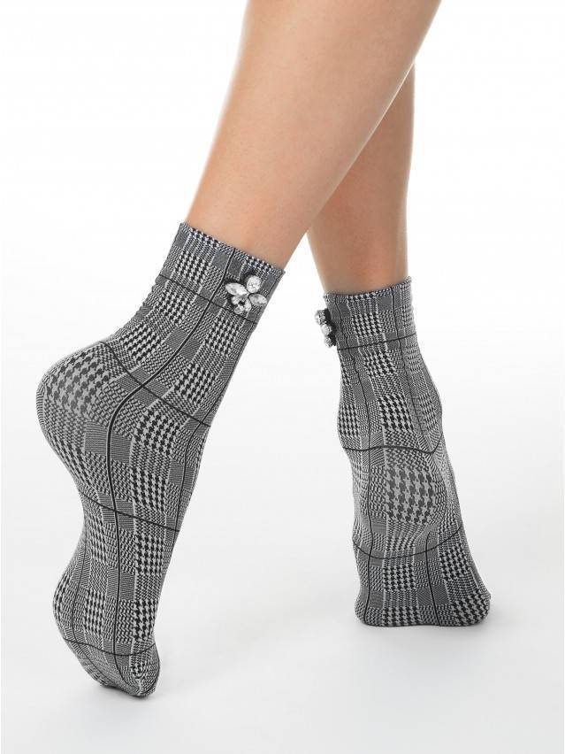 Щільні жіночі фантазійні шкарпетки з геометричним малюнком, без п'ятки, з декором. - 1