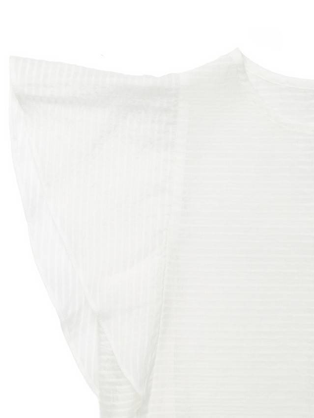Блуза жіноча з текстильної тканини. Горловина кругла оброблена окантовкою застроченою на виворотну сторону. По переду і спинці - 5