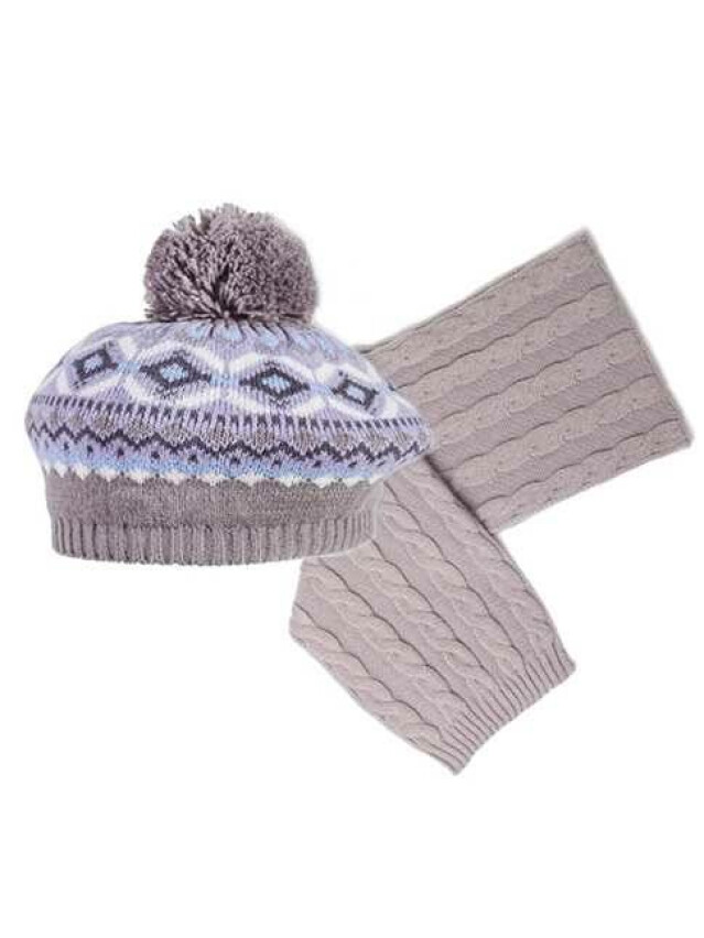 Комплект дитячий трикотажний берет та шарф 14С-24СП;14С-26СП, р.50; 17*117, сірий-світло-фіолетовий - 1