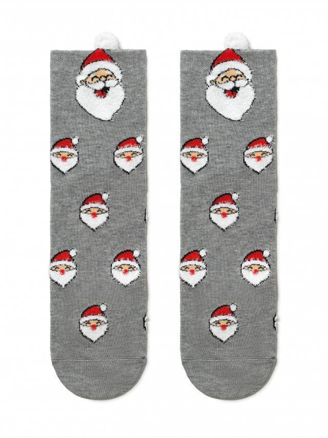 Жіночі шкарпетки з бавовни, з пикотом. Малюнки вив'язані з використанням об'ємної пухнастої нитки, з новорічною тематикою. - 2