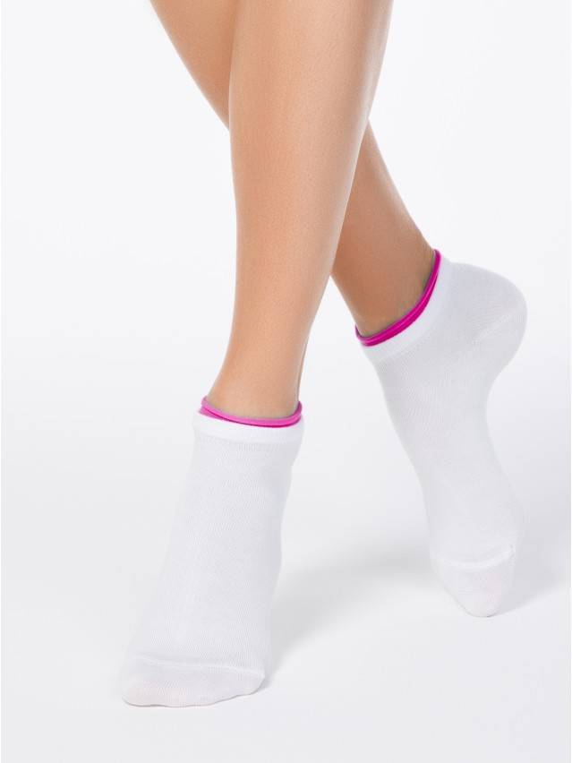 Шкарпетки жіночі бавовняні ACTIVE (декор. резинка),р. 23, 035 білий-малиновий - 1