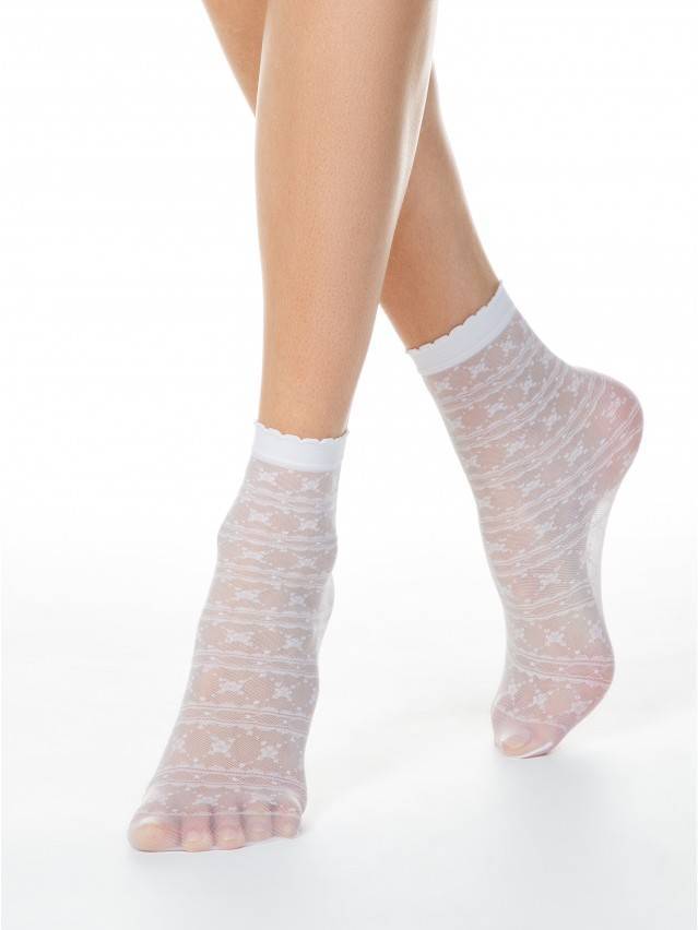 Жіночі фантазійні шкарпетки 20 ден з ажурним малюнком, без п'яти, борт з пикотом. - 1