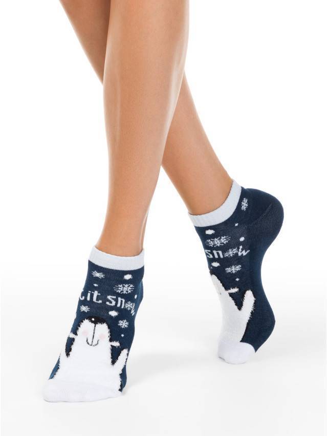 Теплі комфортні жіночі шкарпетки з бавовни, з махровою стопою, з люрексом і стразами. Малюнки вив'язані з використанням об'ємної - 1