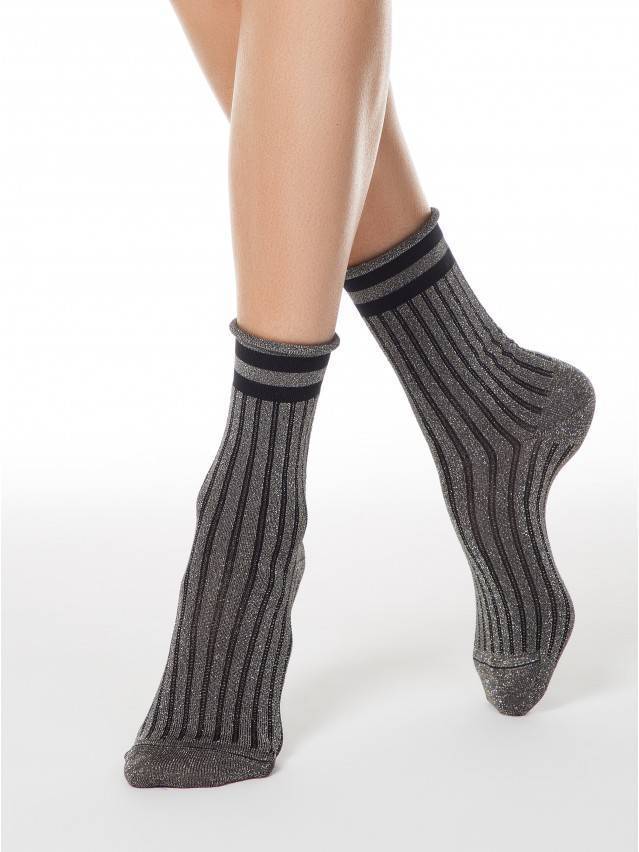 Фантазійні жіночі шкарпетки з віскози з люрексом, з подовженим пагольонком без резинки, з малюнком. - 1