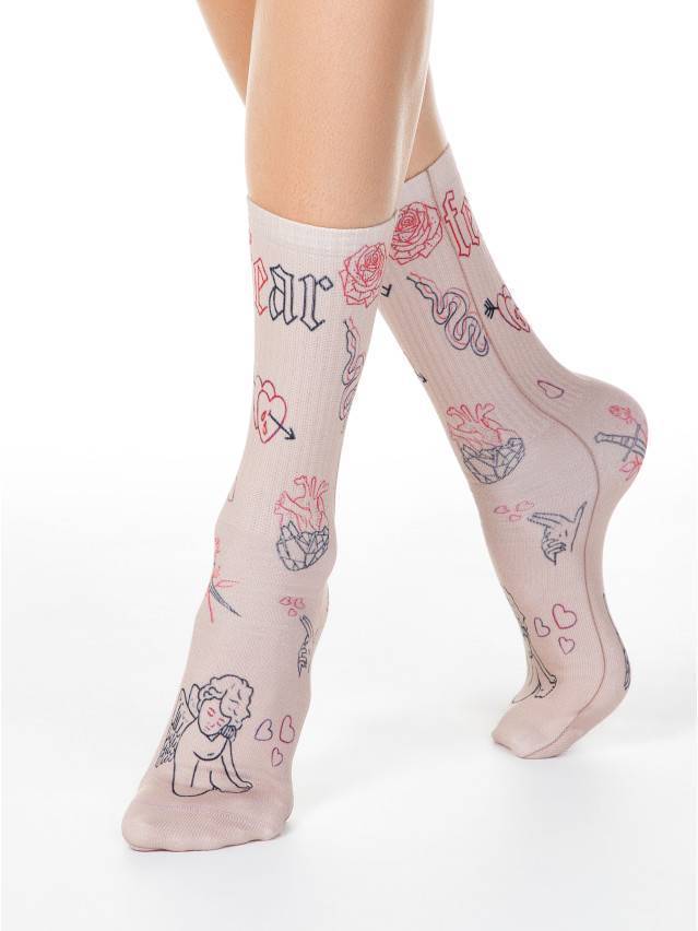 Жіночі шкарпетки з бавовни,з подовженим паголенком-резінкой, з різноманітним печатнимі малюнками, універсальний розмір. - 2