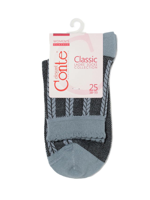 Жіночі шкарпетки з бавовни, з резинкою «пікот», з рельєфними жакардовими малюнками. - 3