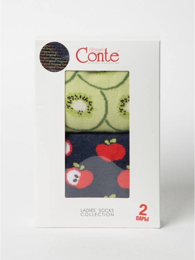 Класичні жіночі шкарпетки з бавовни, 2 пари, з малюнками, в подарунковій упаковці (коробочці). - 1